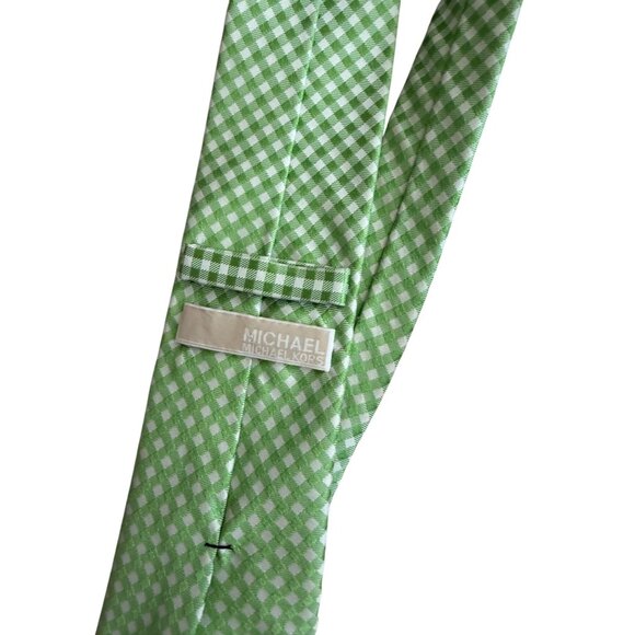 MICHAEL KORS Men's Green White Gingham Plaid Tie - Picture 2 of 5